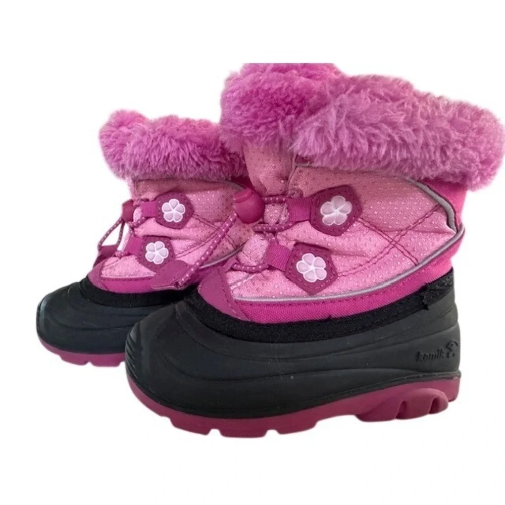 Kamik Pink Glitter Flower Waterproof Winter Snow Boots Wool Lining Toddler -‎ 7
